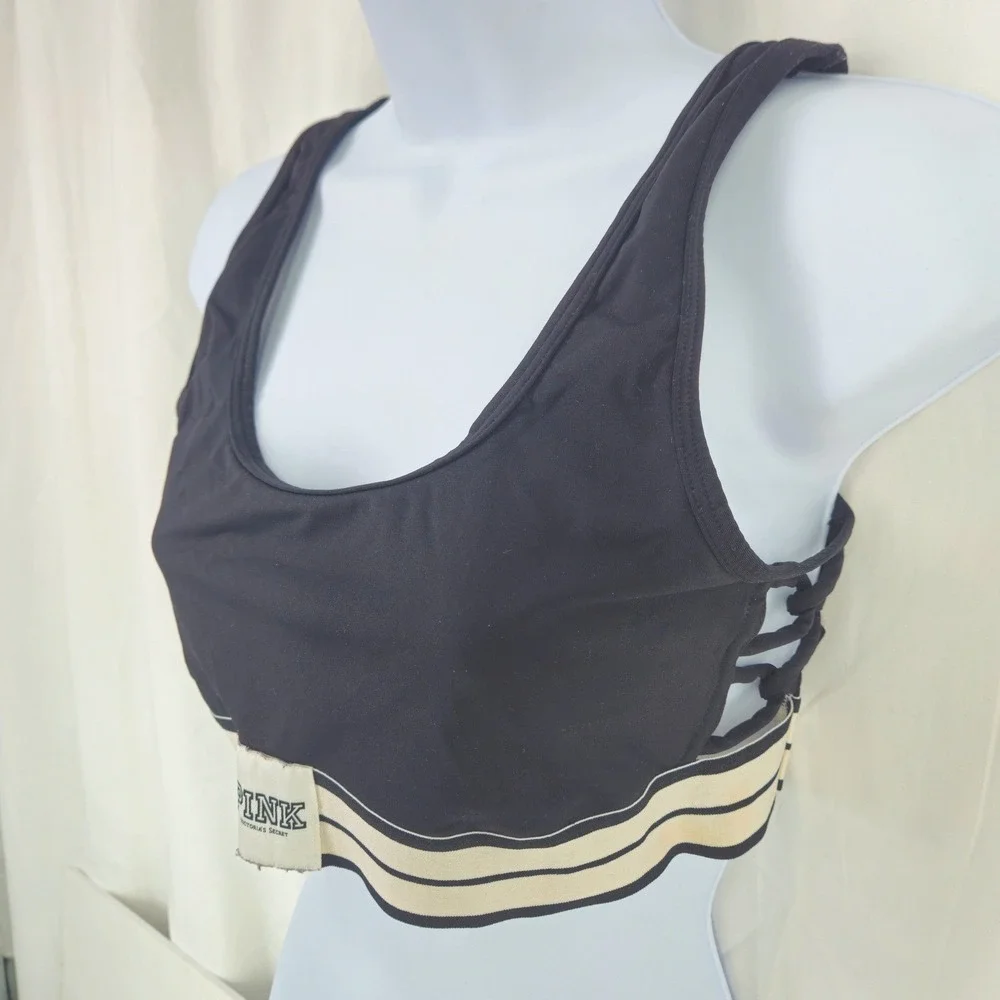 PINK Victoria's Secret‎ Ultimate Unlined Sports Bra Black Lattice Strappy Medium